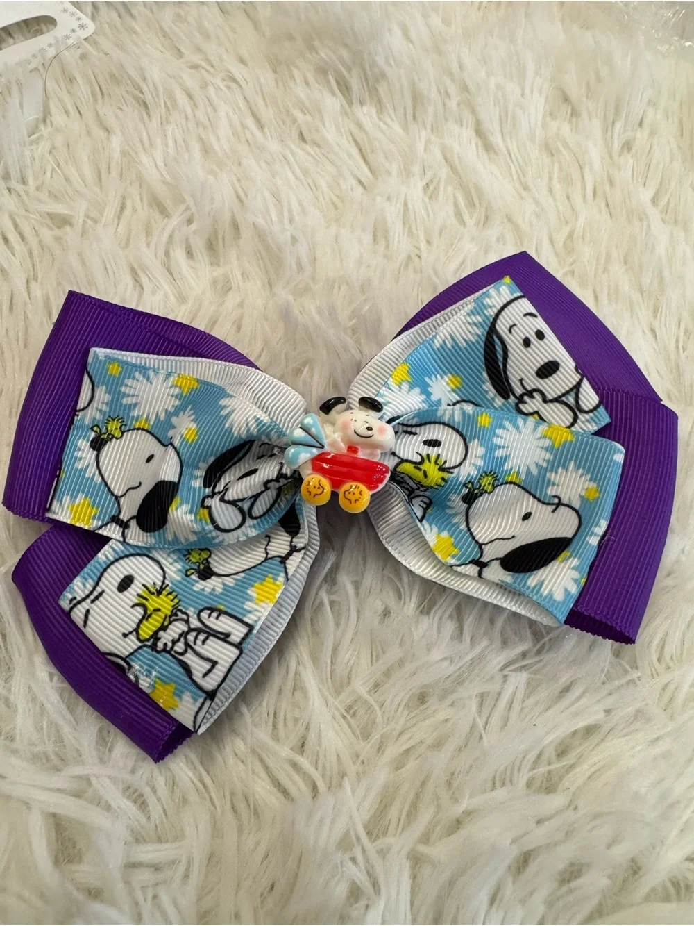 Kids Hair Bow with Purple Ribbon and Character Print